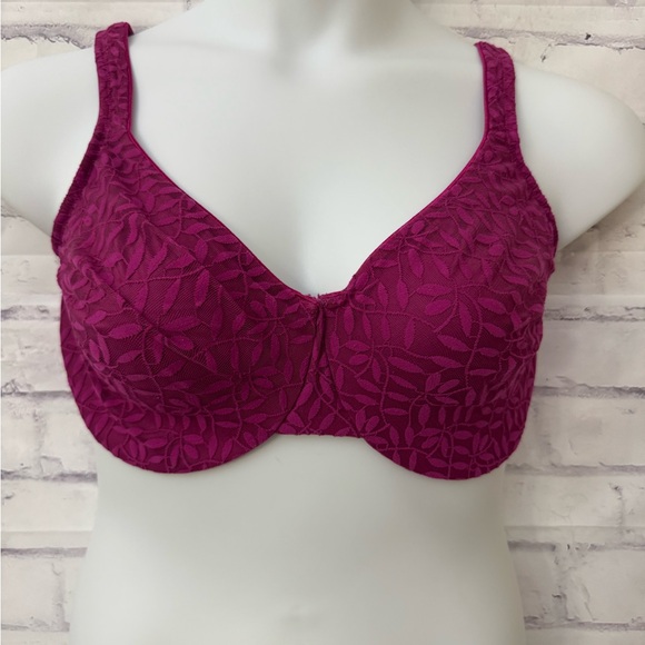 Olga By Warner’s Bra 42DD Pink Sheer Leaves Lace Underwire Unlined Minimizer - Picture 1 of 7